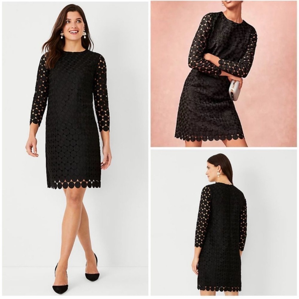 Ann Taylor Black Dotted Overlay Shift Dress